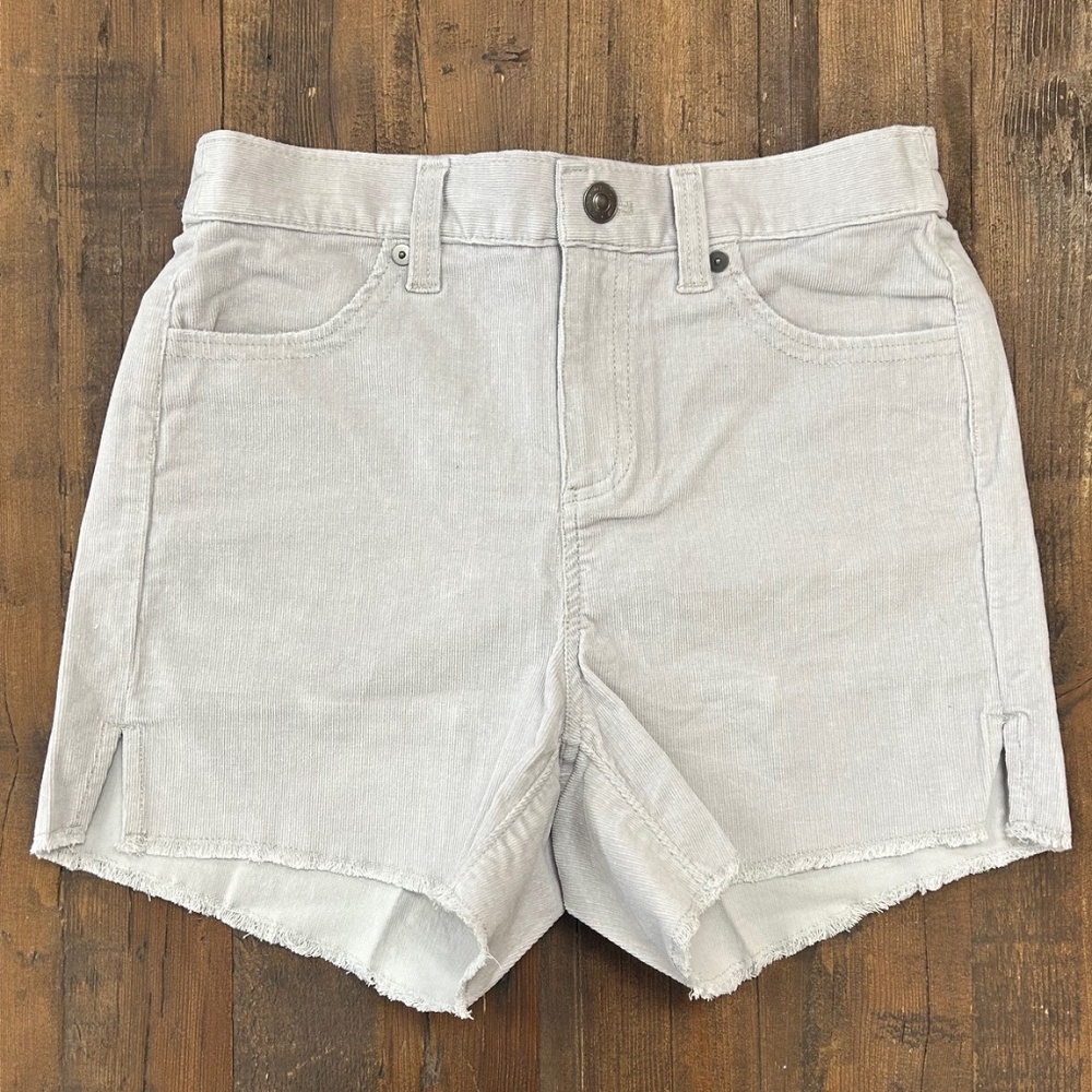 NWT Aerie Womens Micro Corduroy High Waist Cutoff Raw Hem Gray Shorts - …